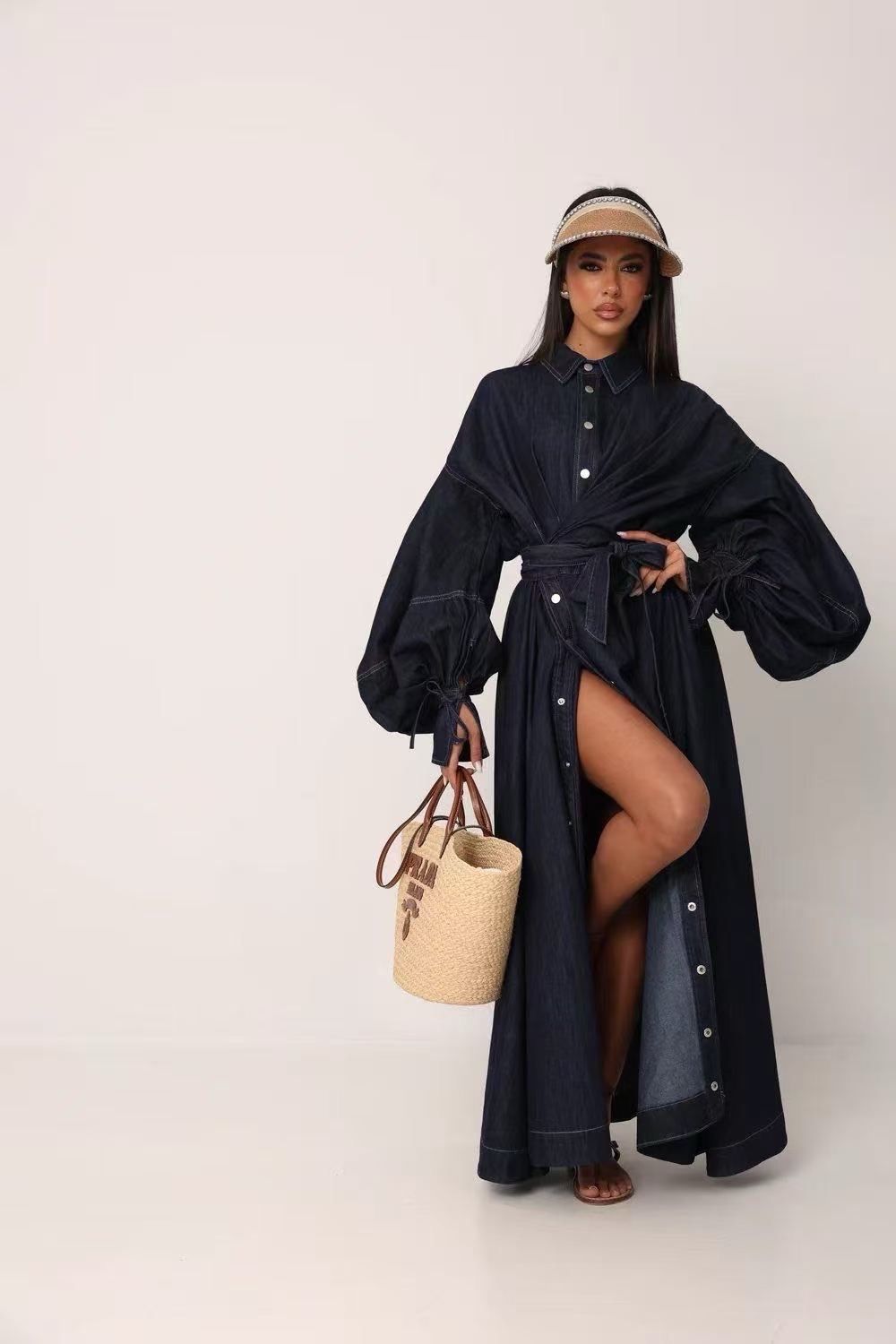 Maxi-Hemdkleid mit Taillengürtel