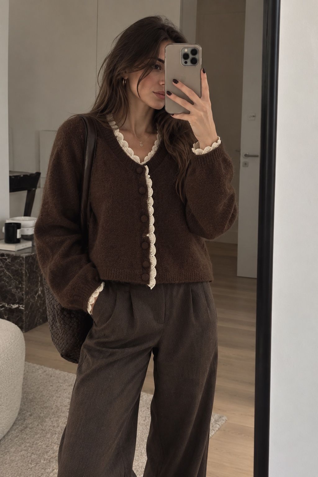 Cardigan mit Spitzenbesatz