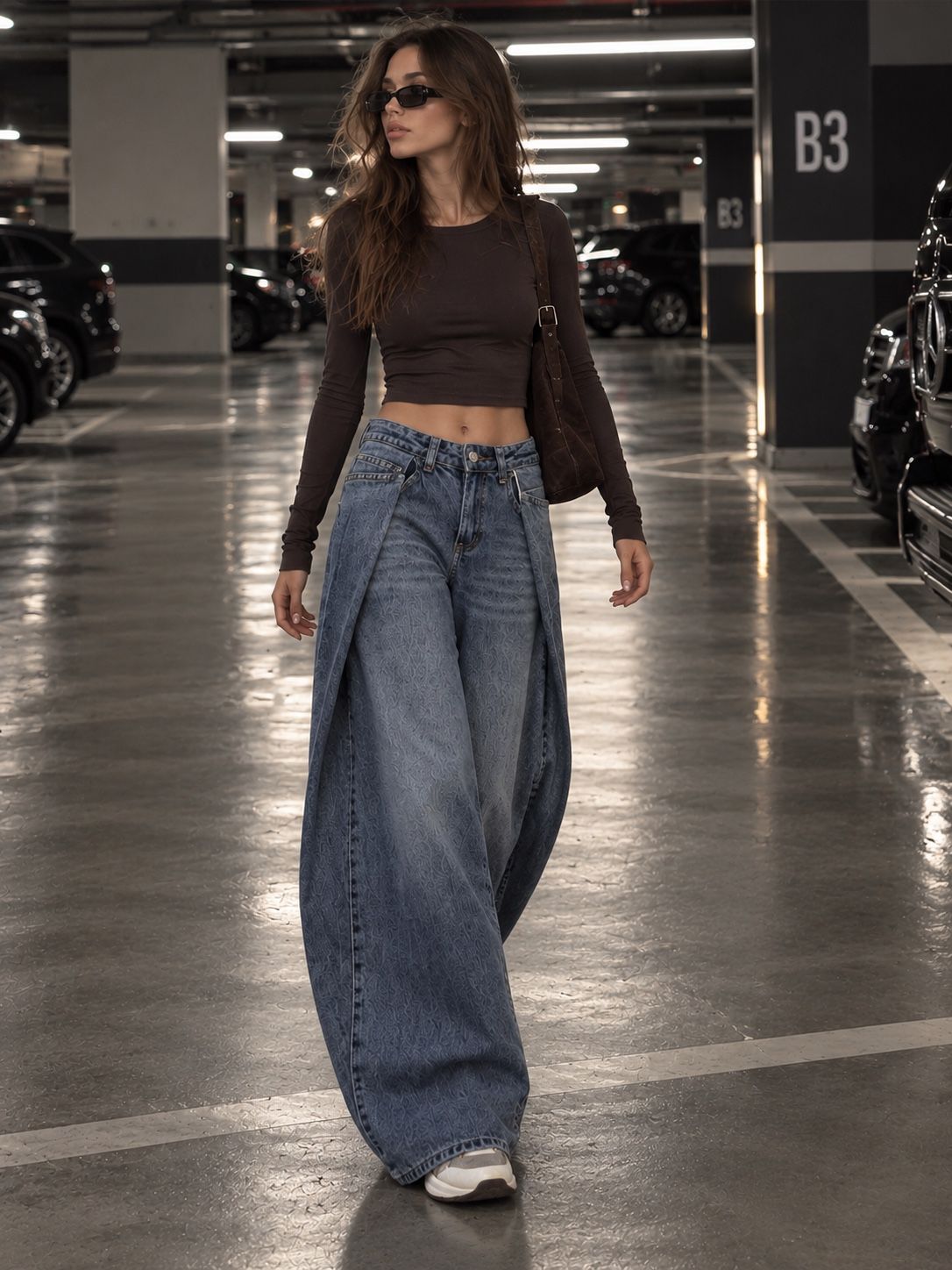 Weite Jeans mit Mikro‑Muster