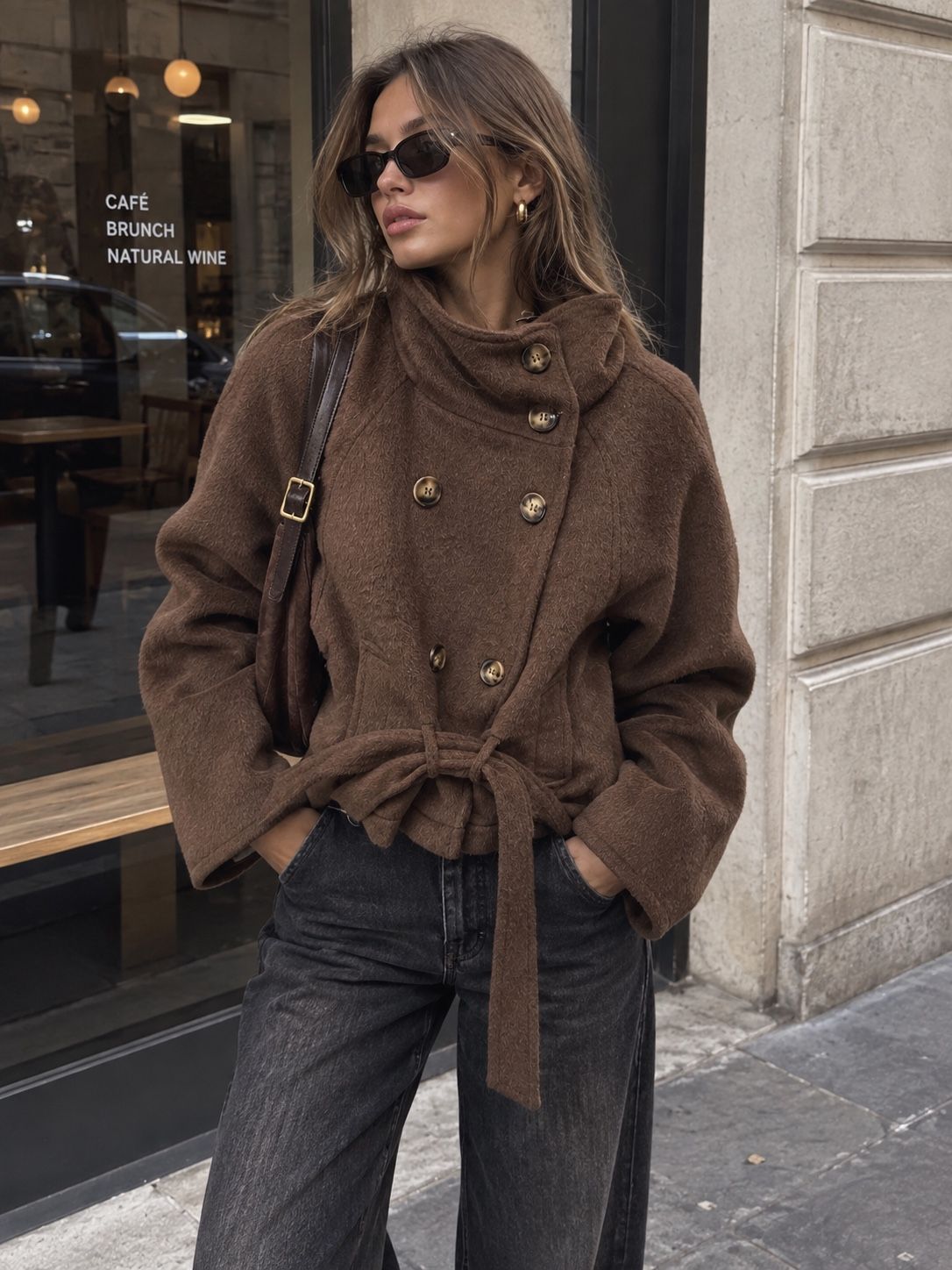 Mantelartige Jacke mit Gürtel