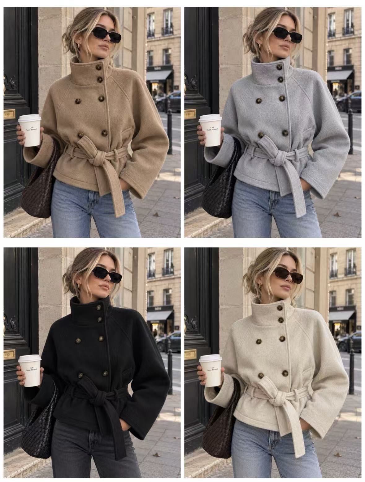 Jacke mit Halbstegkragen und Gürtel
