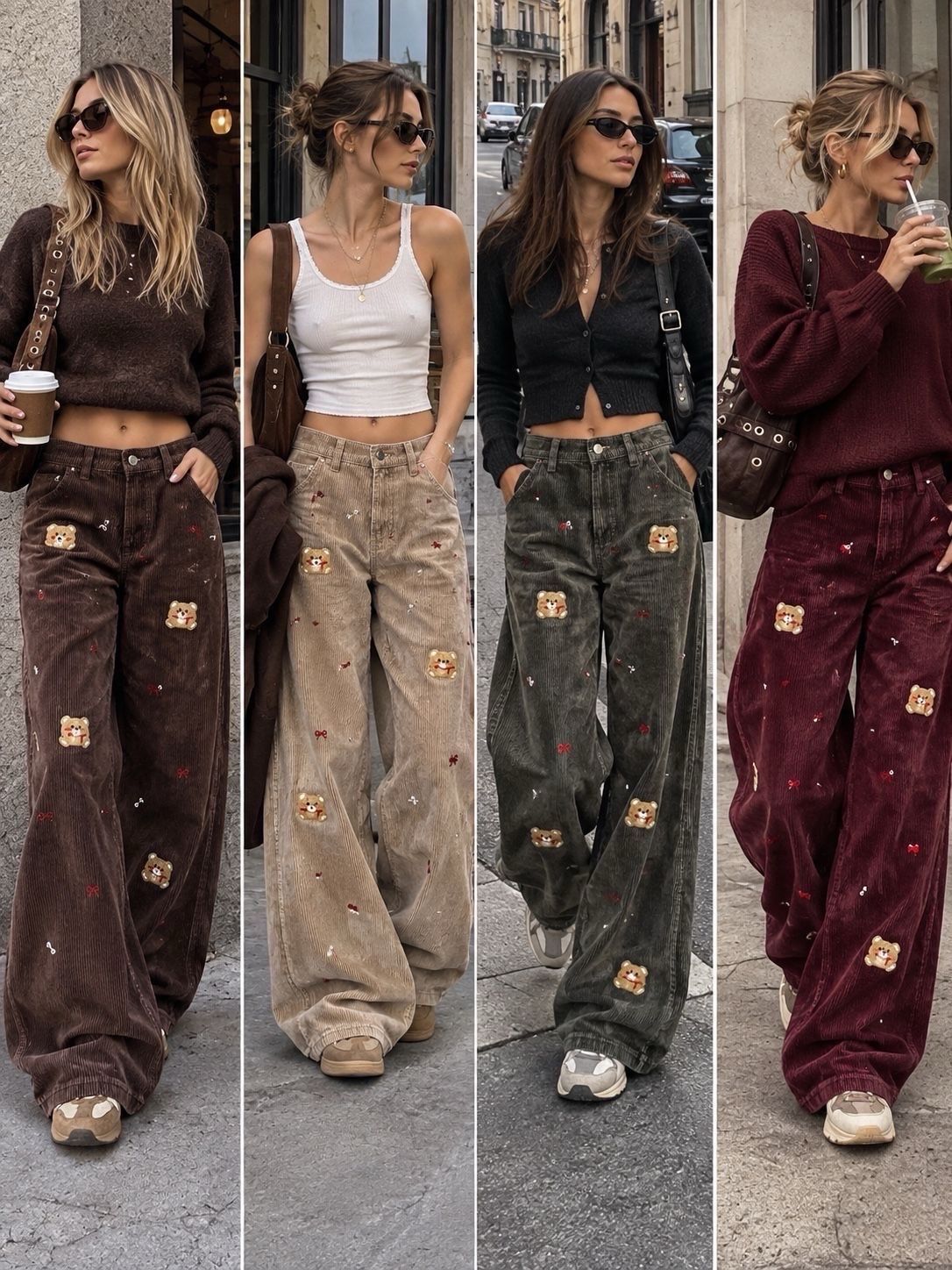 Wide-Leg-Hose mit Stickerei