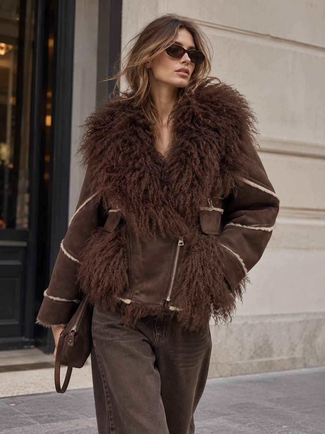Kurze Jacke mit voluminösem Kragen