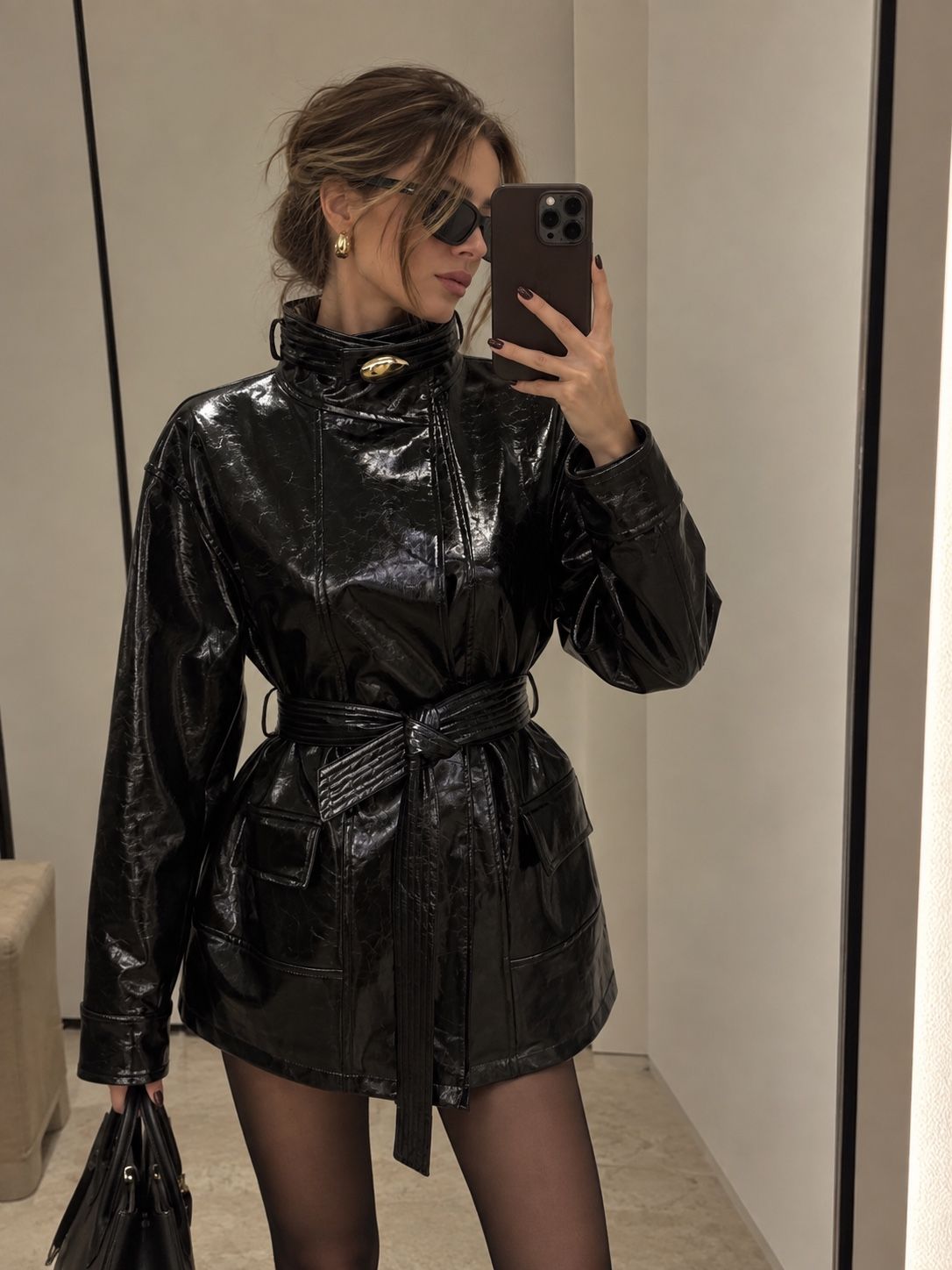 Kunstlederjacke mit Stehkragen