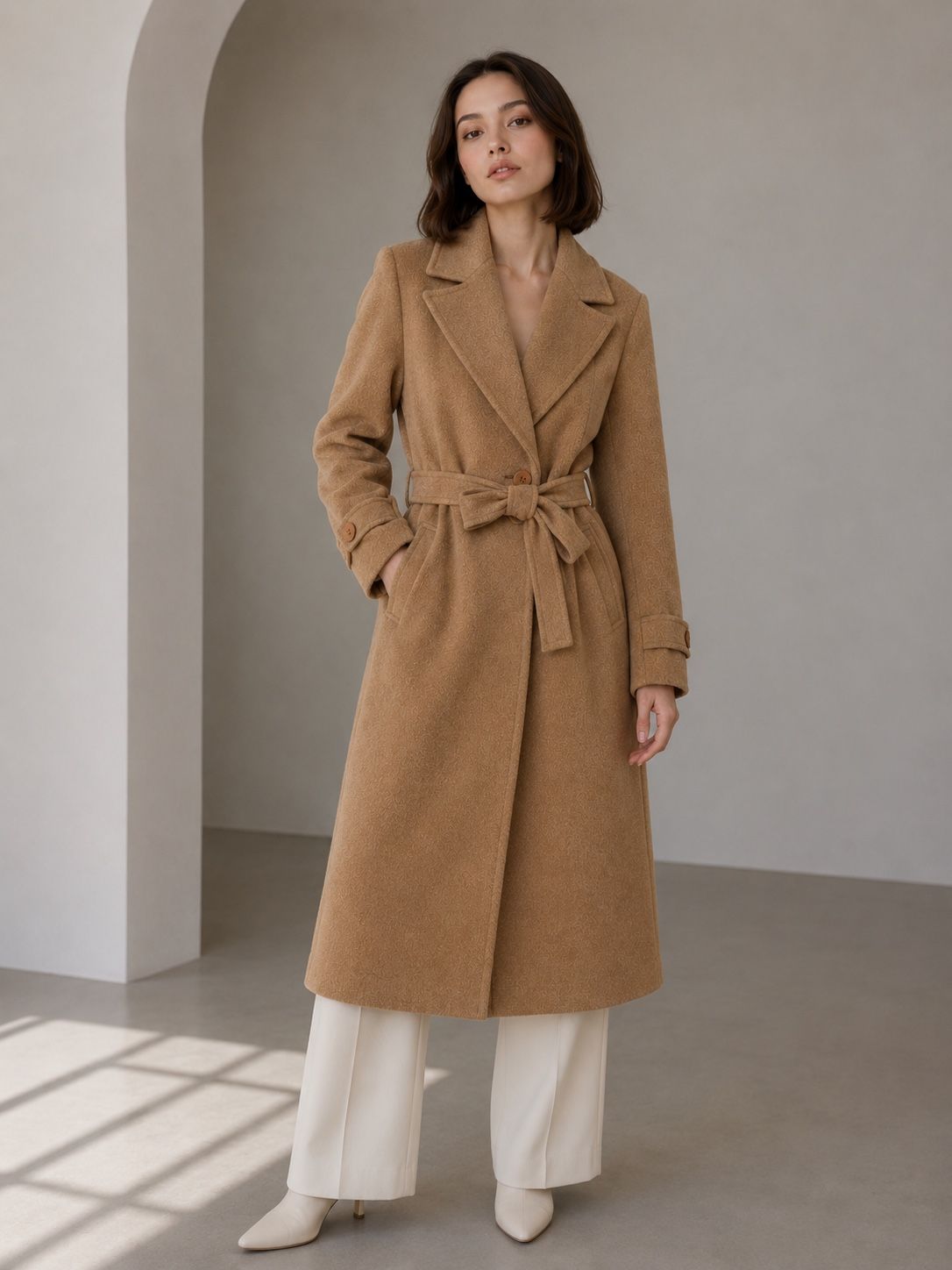 Midi-Mantel im Tailored-Stil mit Taillengürtel