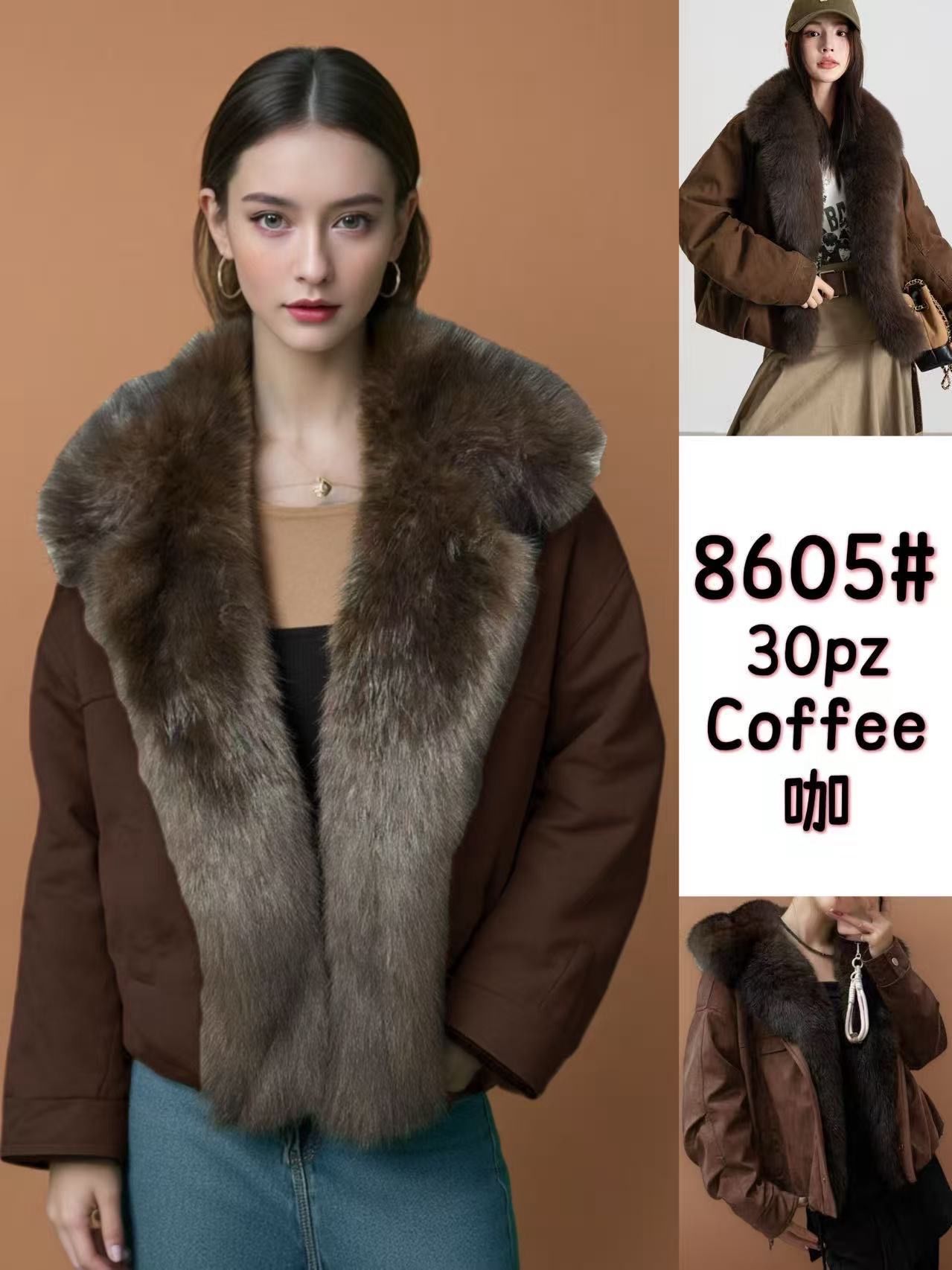Gerade Jacke mit Kunstpelzkragen