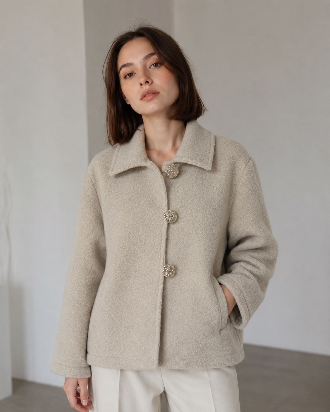 Gerade Jacke mit Hemdkragen