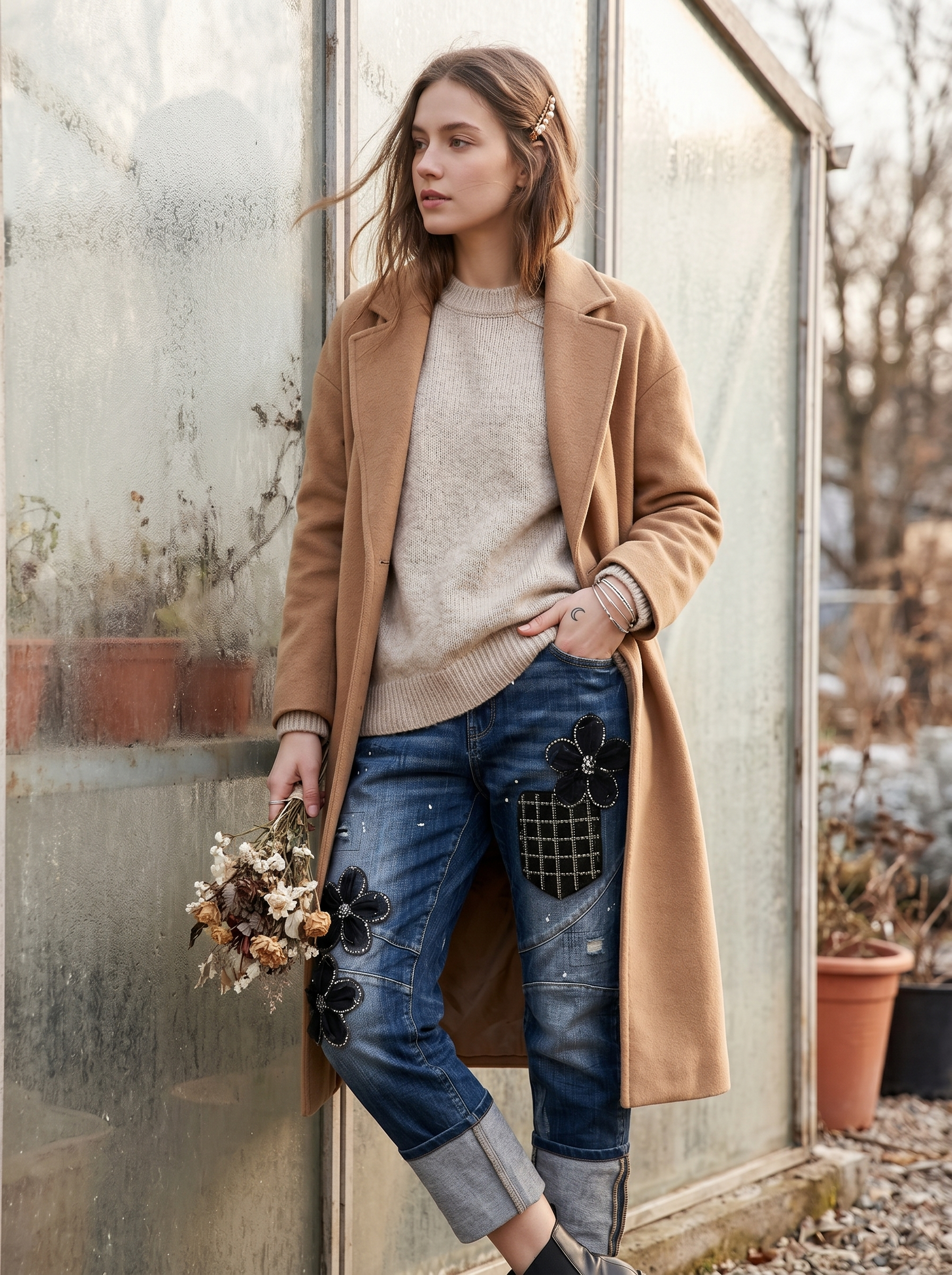 Figurbetonte Jeans mit dekorativen Applikationen