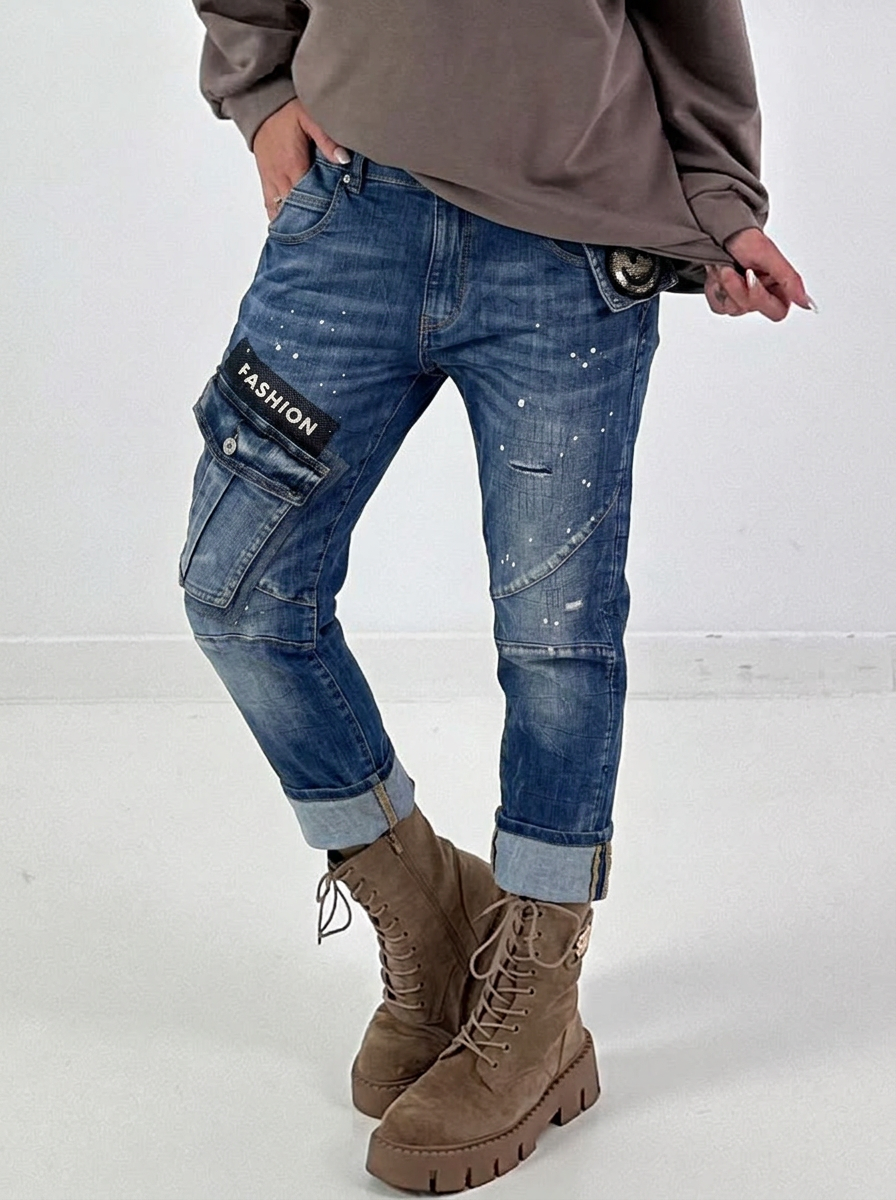 Cargo-Jeans mit Pailletten