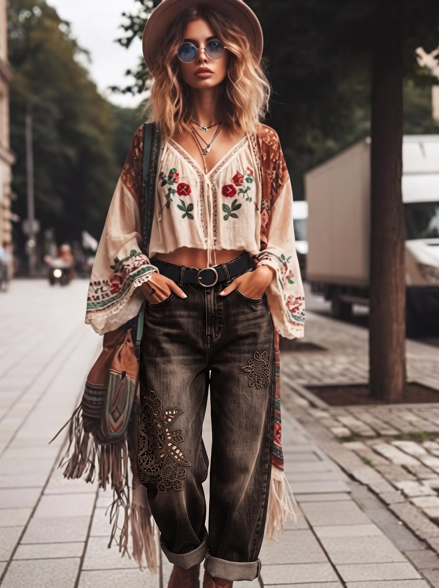 Weite Hose mit hoher Taille