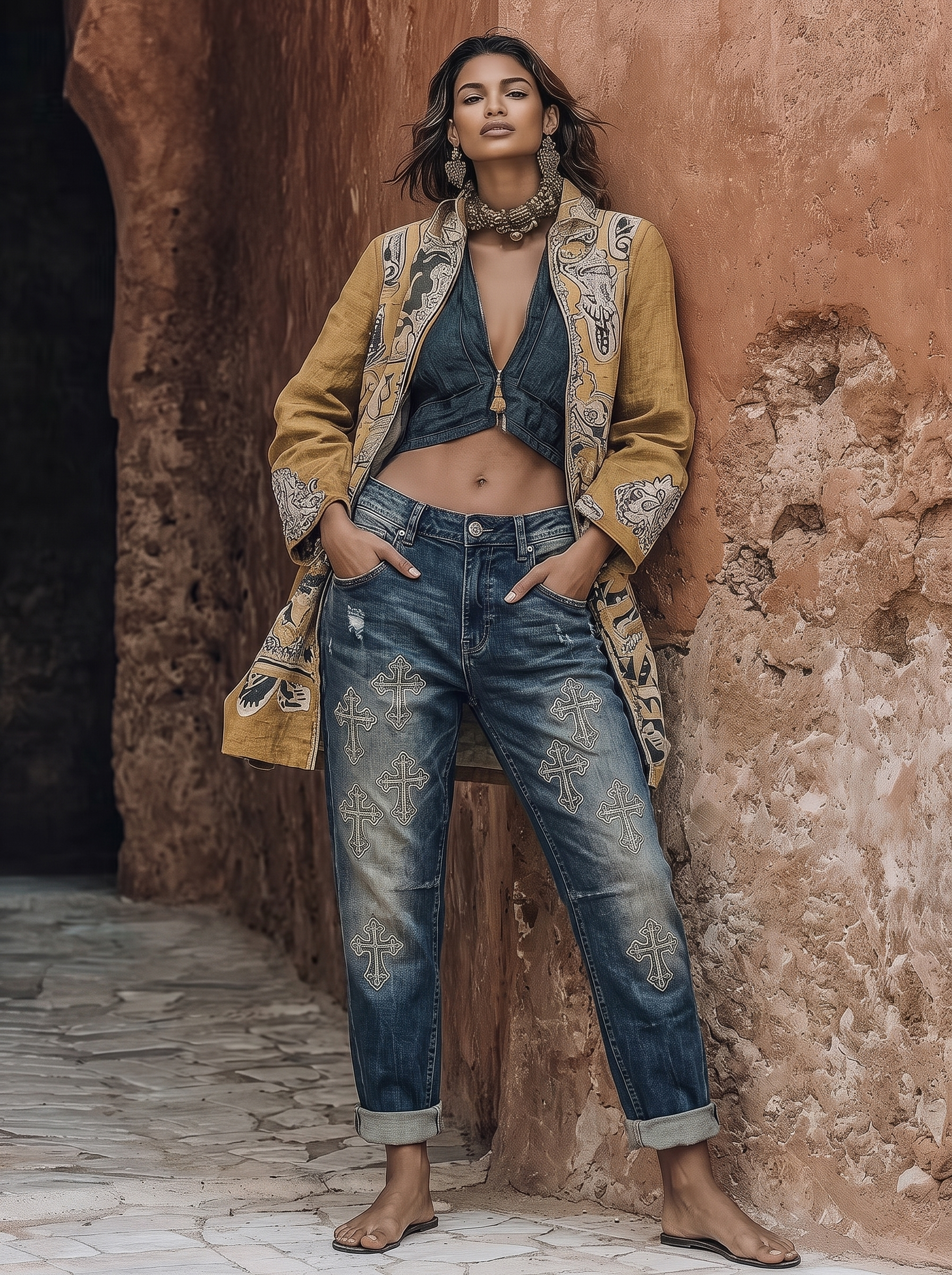 Gerade Jeans mit Nieten