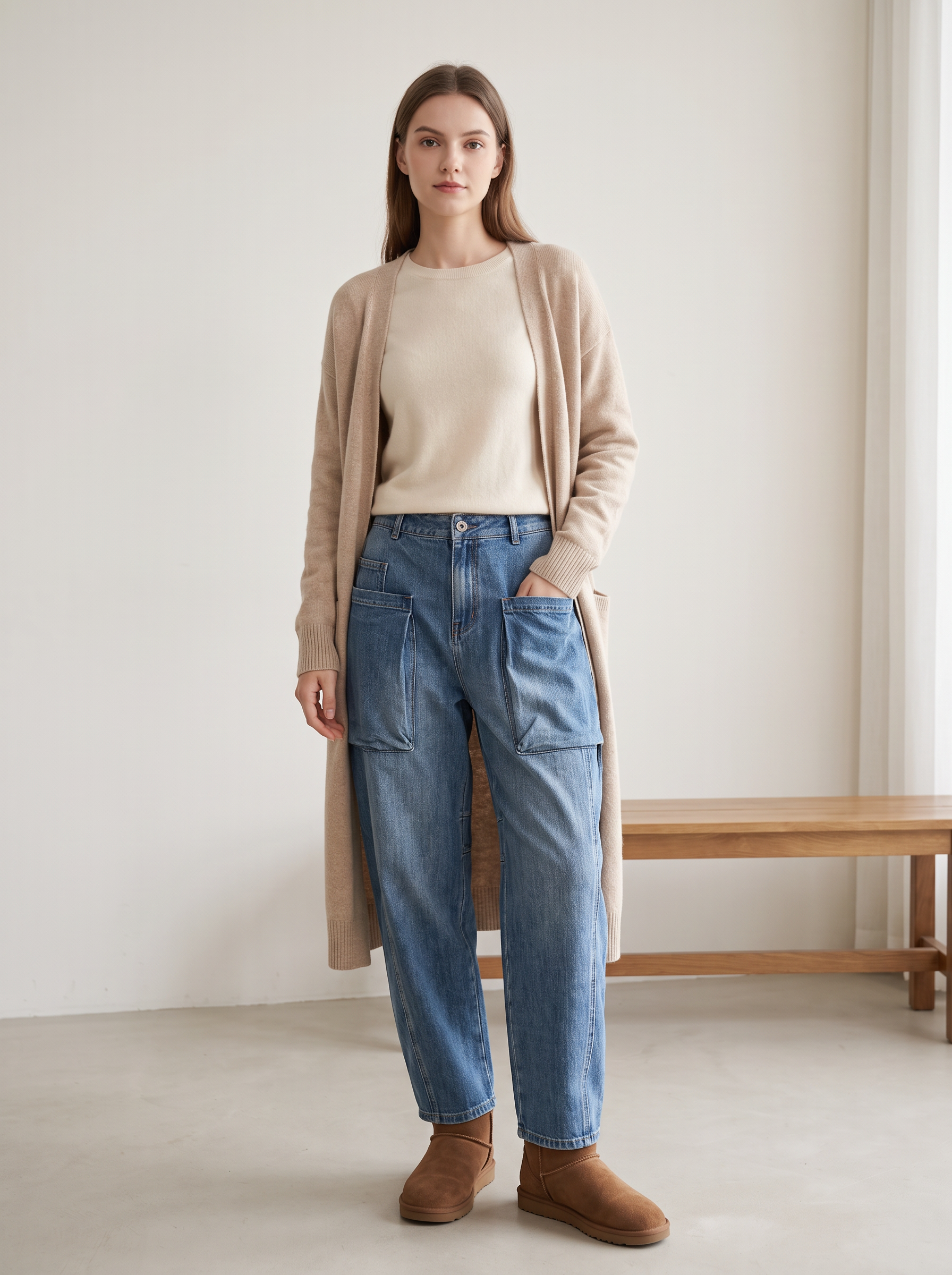 Cargo-Jeans mit hohem Bund