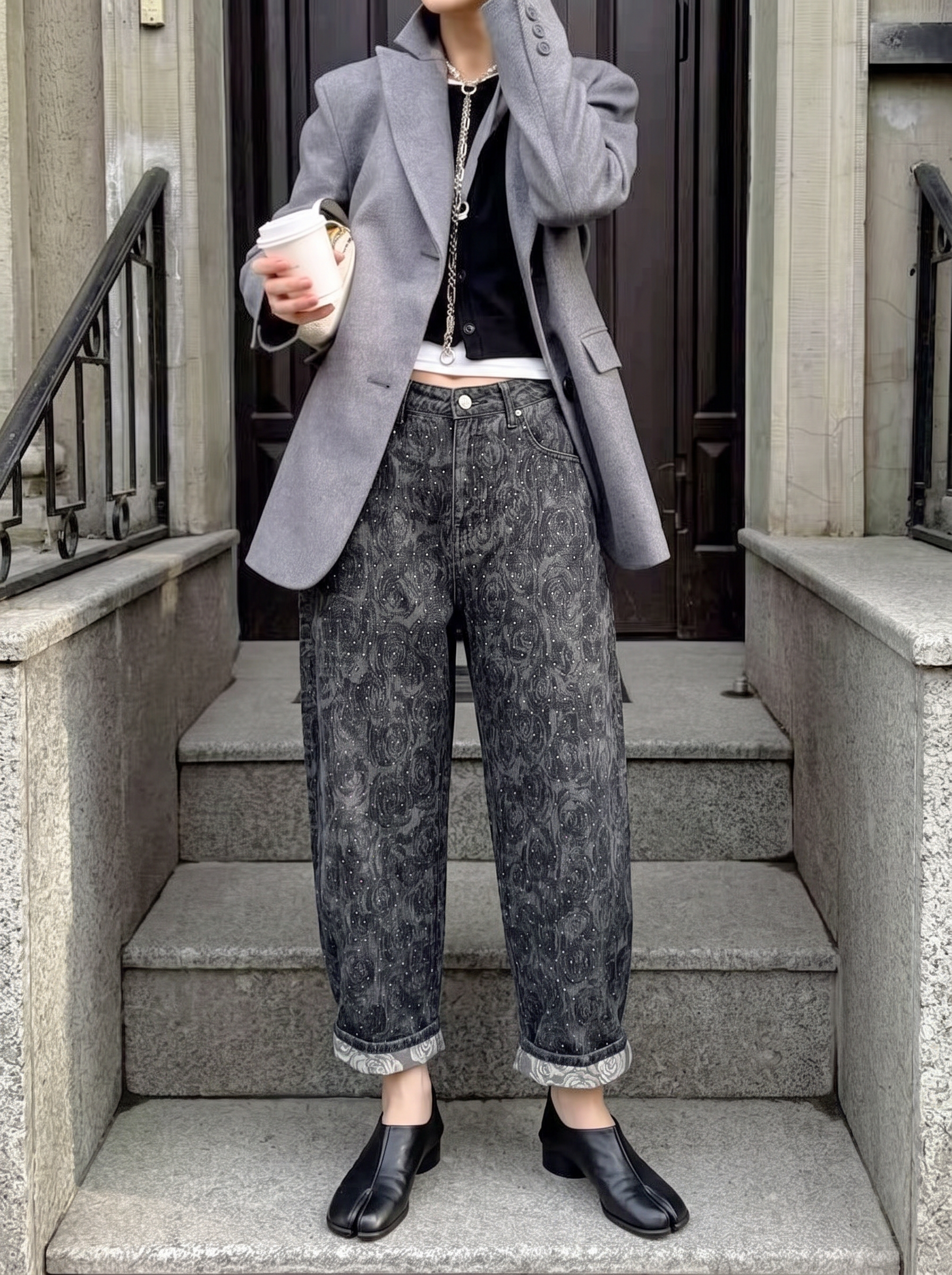 Gerade geschnittene Hose mit Muster