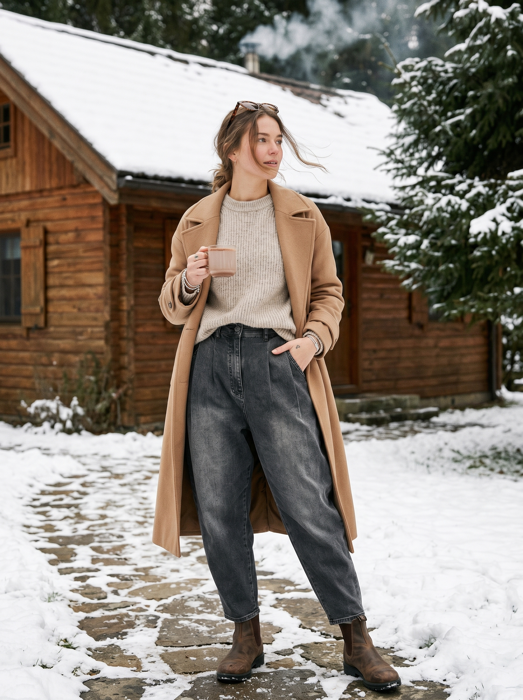 Locker sitzende Jeans mit hohem Bund
