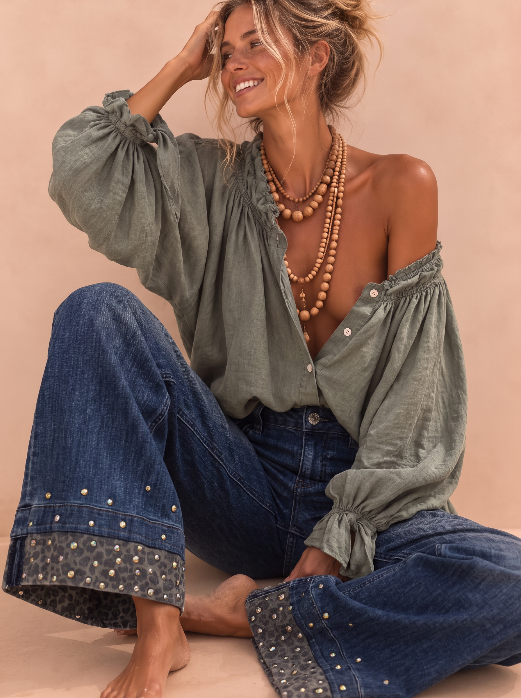 Wide‑Leg Jeans mit Nieten