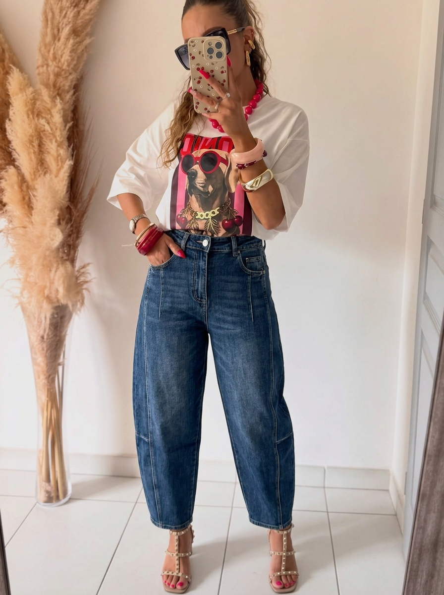 Jeans mit hohem Bund und geradem Schnitt