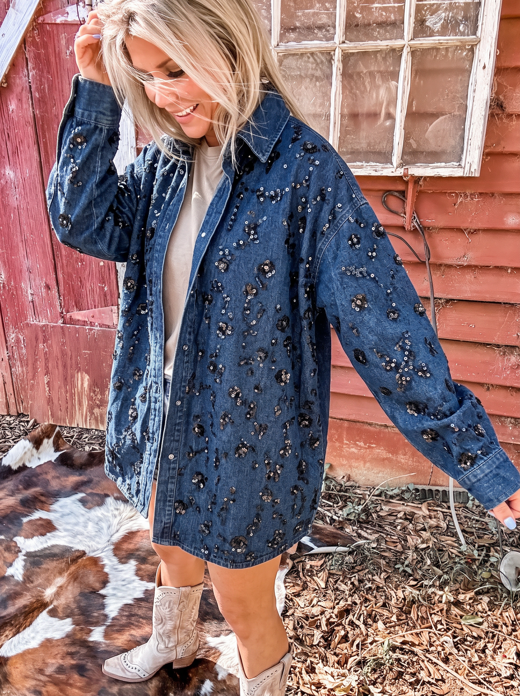 Oversize Longline-Hemd mit Pailletten