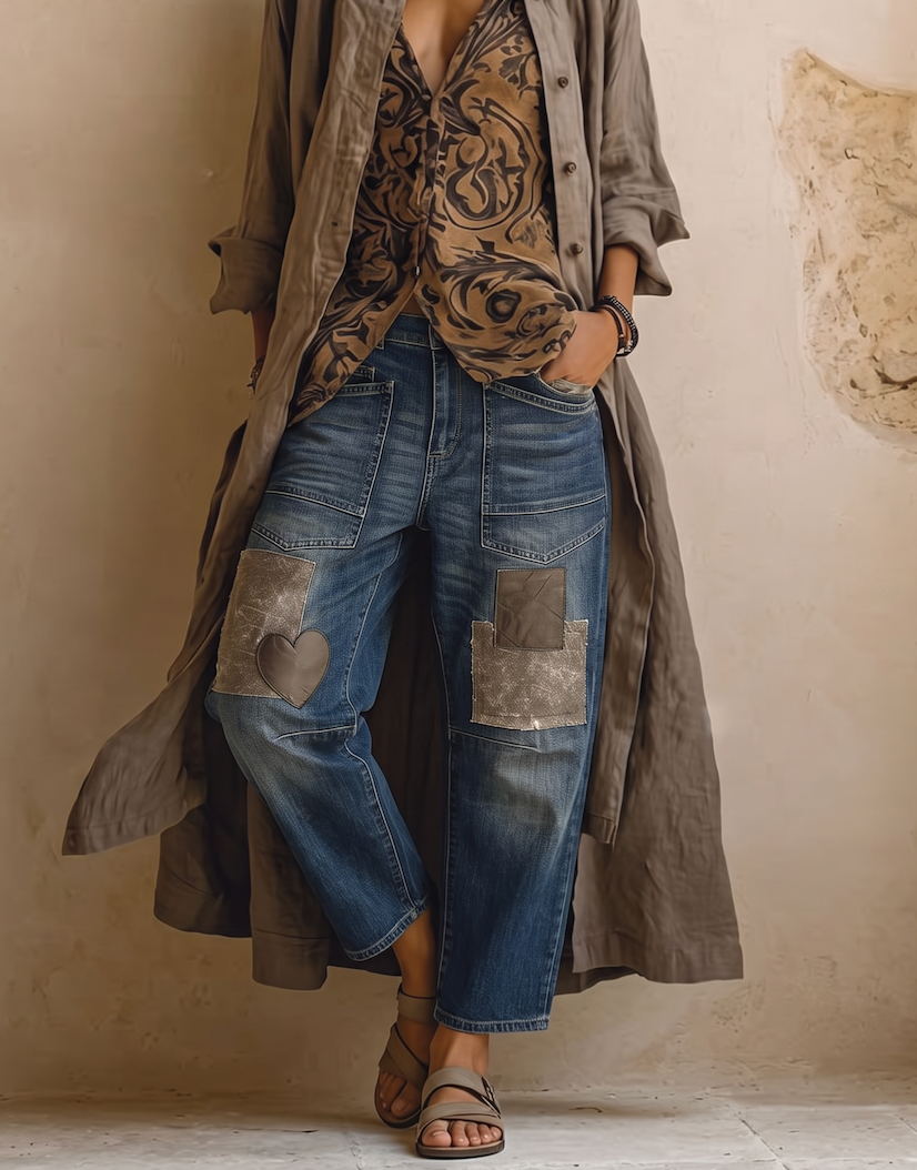 Gerade Color‑Block‑Jeans