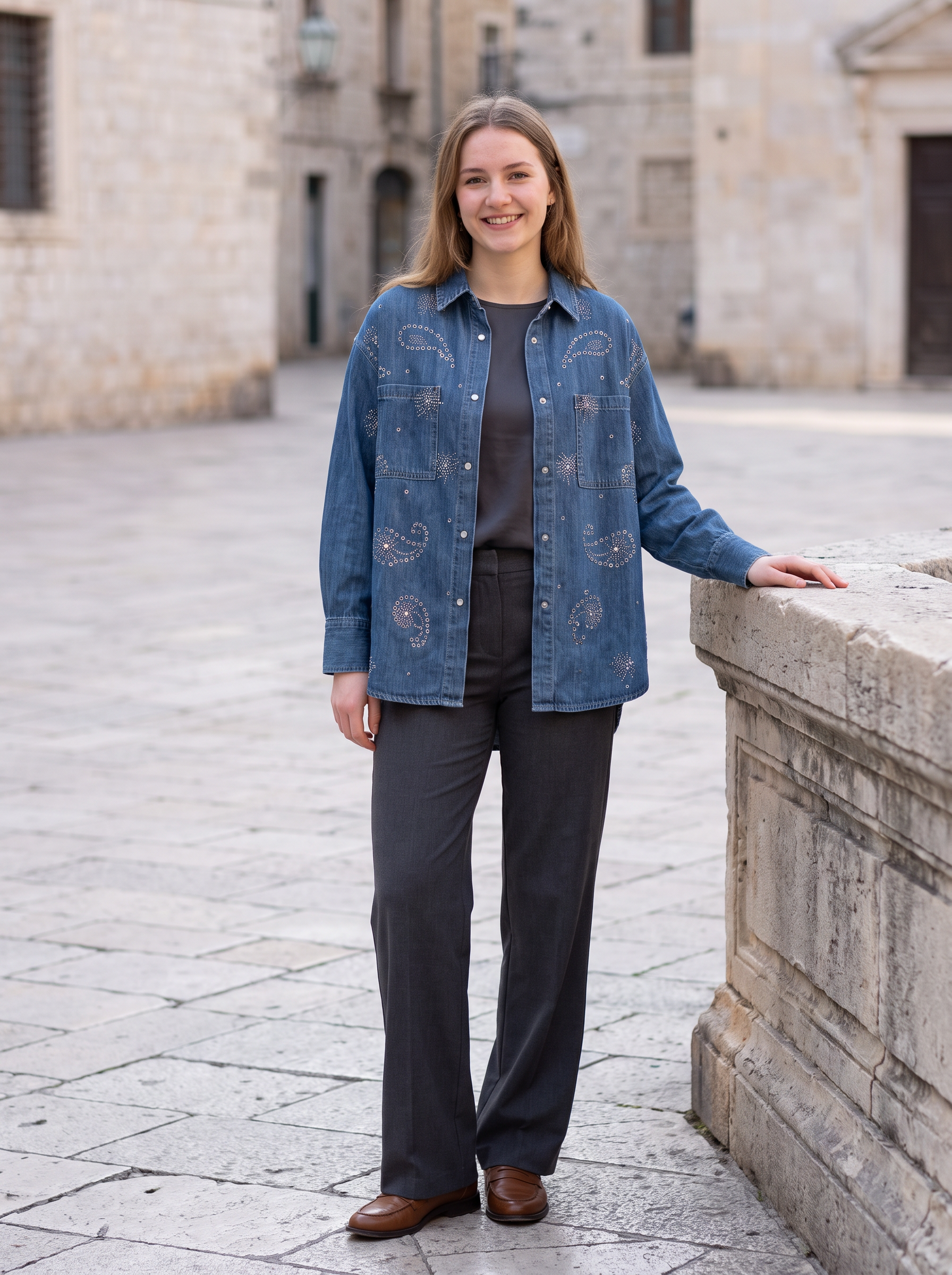 Oversized-Jacke mit Nieten