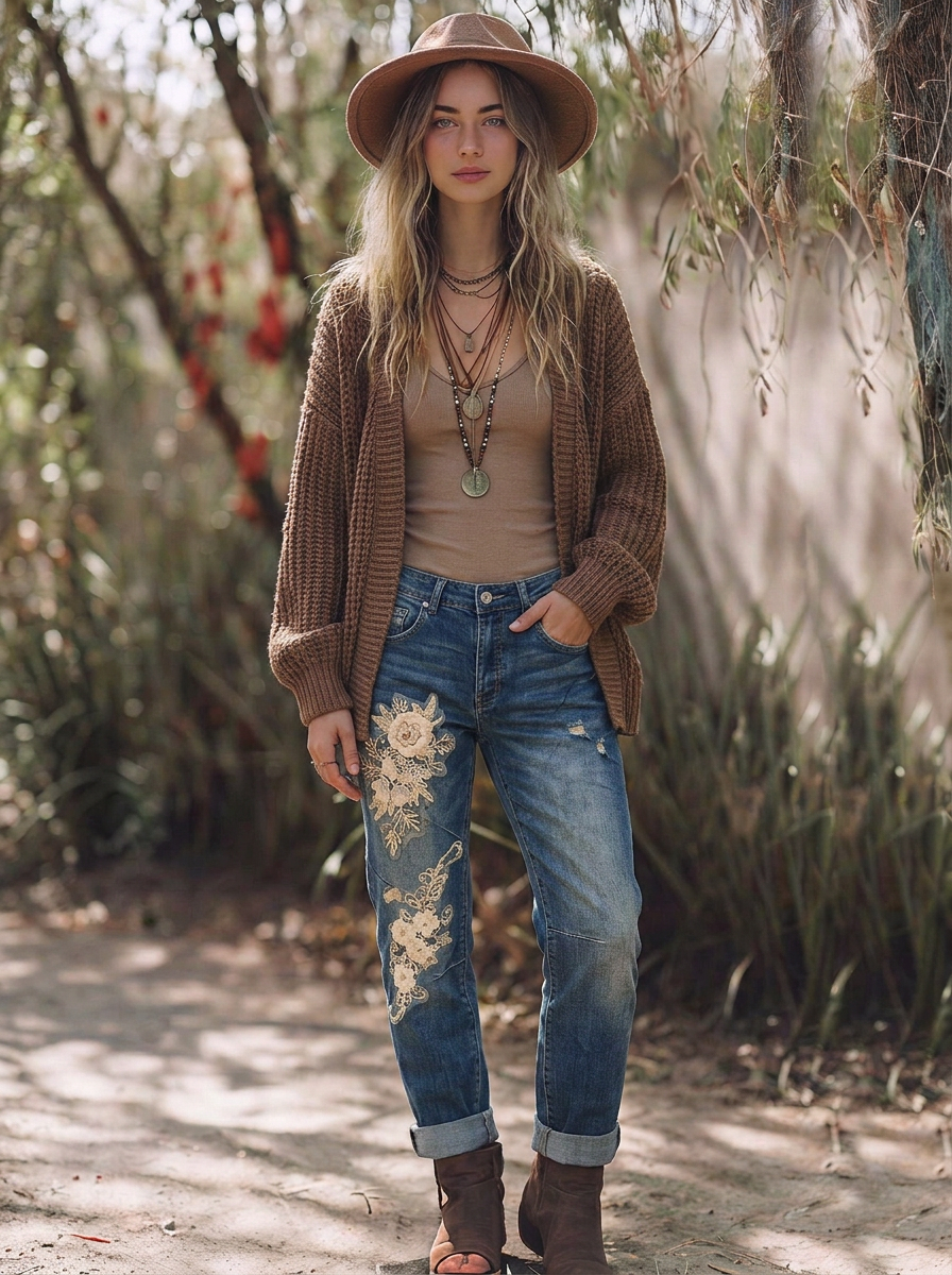Jeans mit geradem Bein und Stickerei