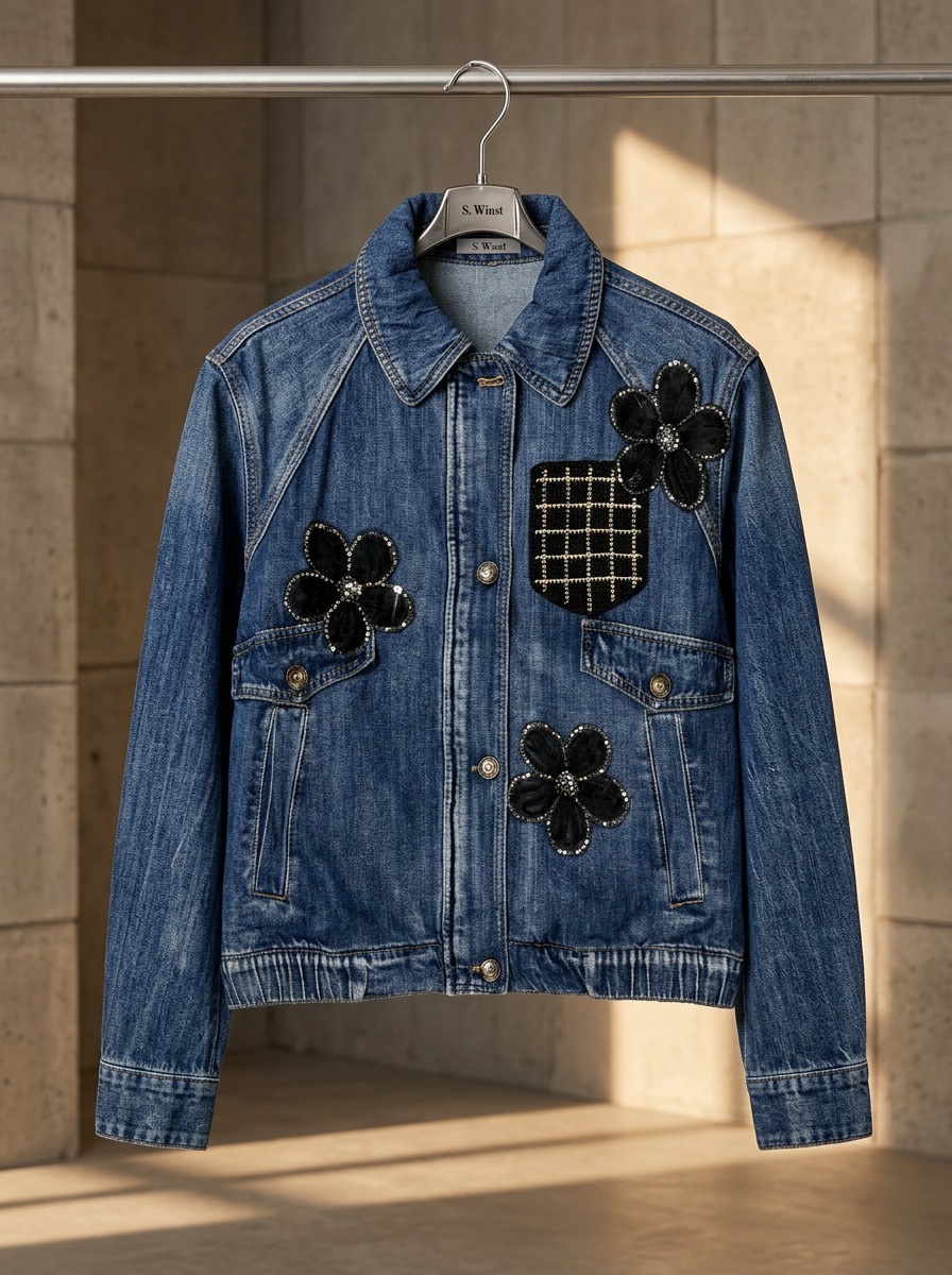 Jeansjacke mit Stickerei