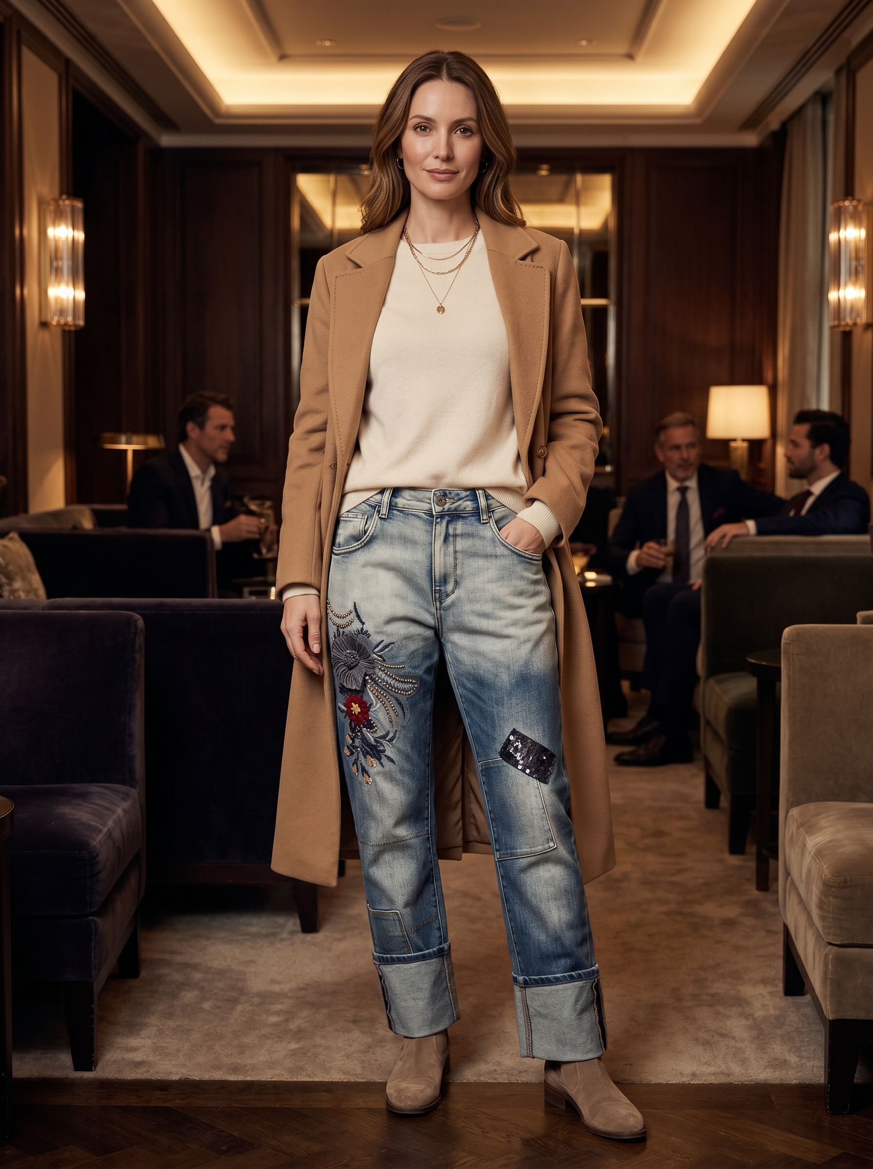 Straight-Jeans mit Stickerei