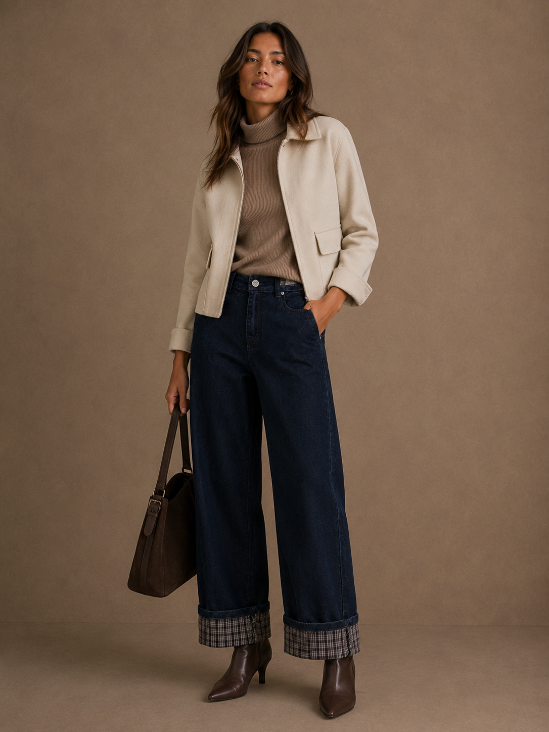 Jeans mit weiter Beinpartie und umgeschlagener Manschette