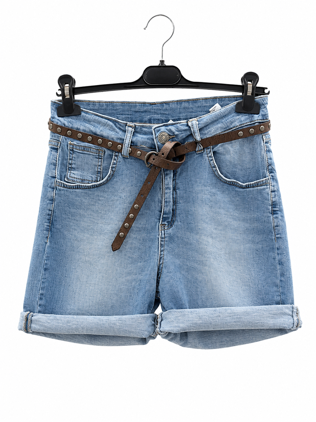 Regular Denim-Shorts mit Gürtel