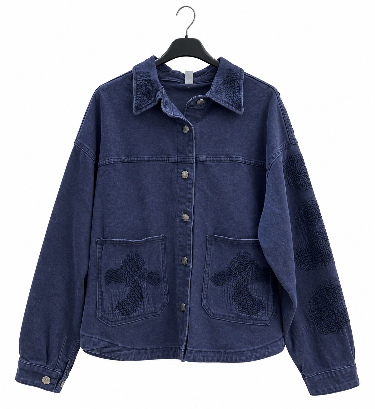 Oversized Hemdjacke mit Stickerei