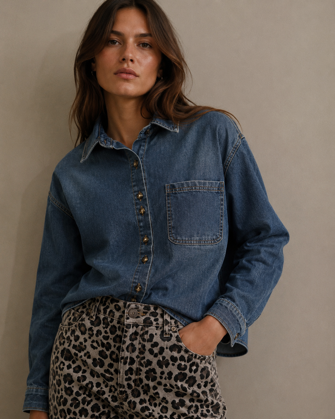 Lässiges Jeanshemd bis Hüfthöhe