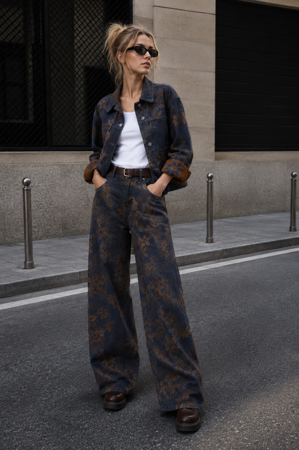 Baggy-Jeans mit Blumenprint
