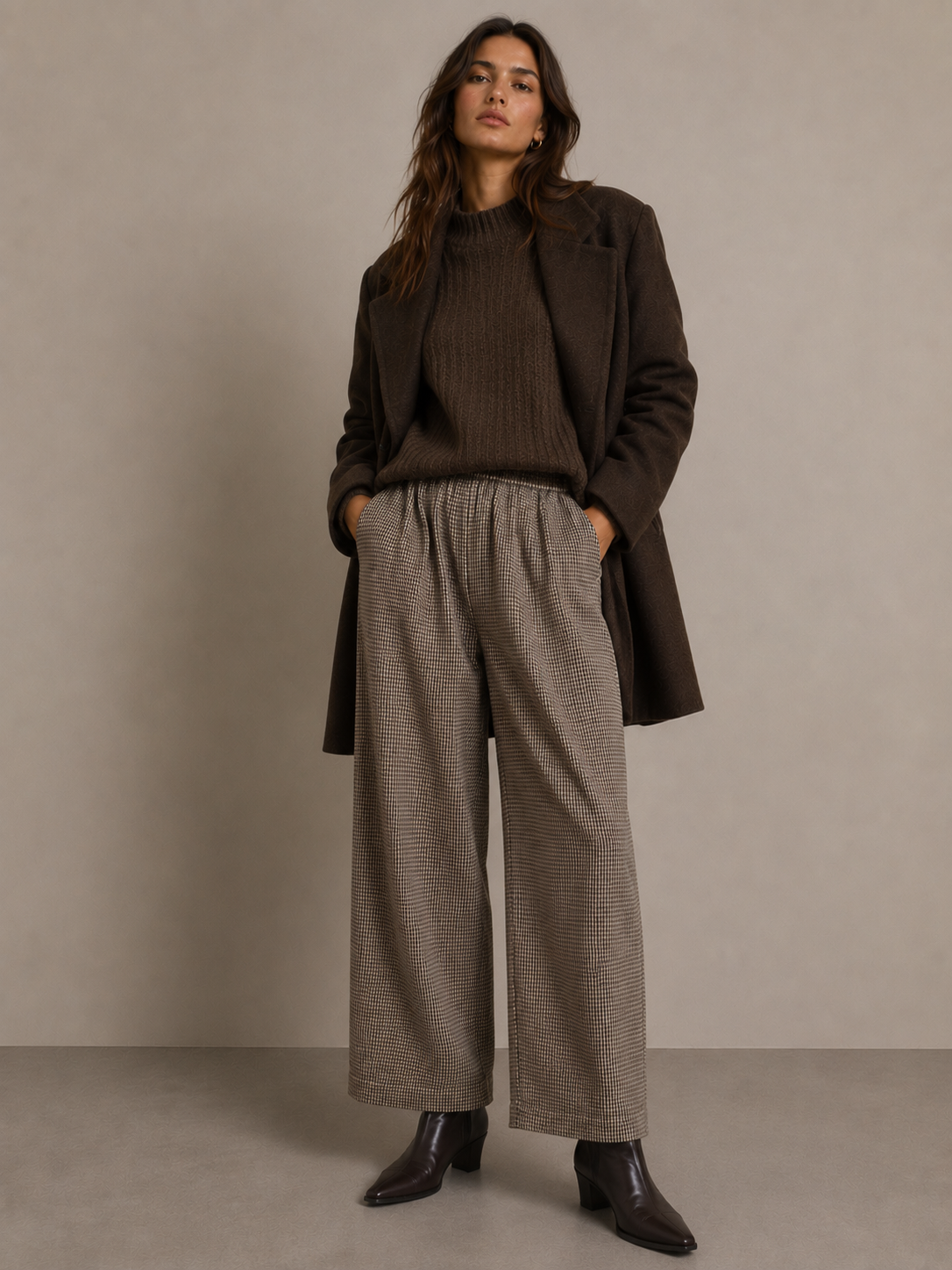 Wide-Leg-Hose mit Karo