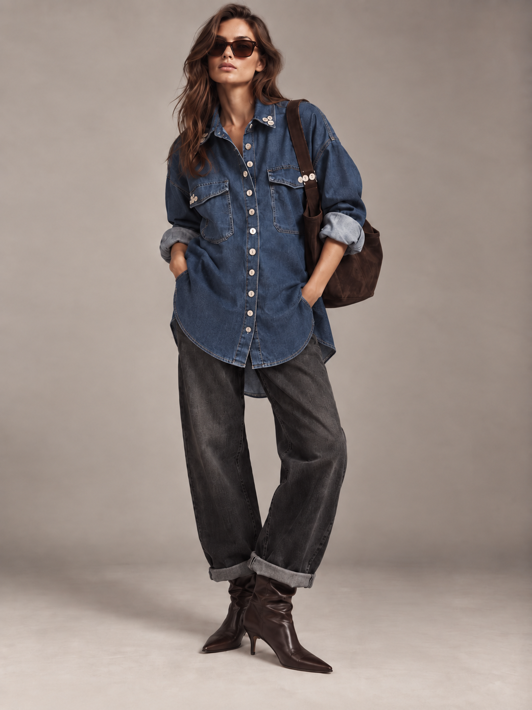 Asymmetrisches Oversize-Jeanshemd