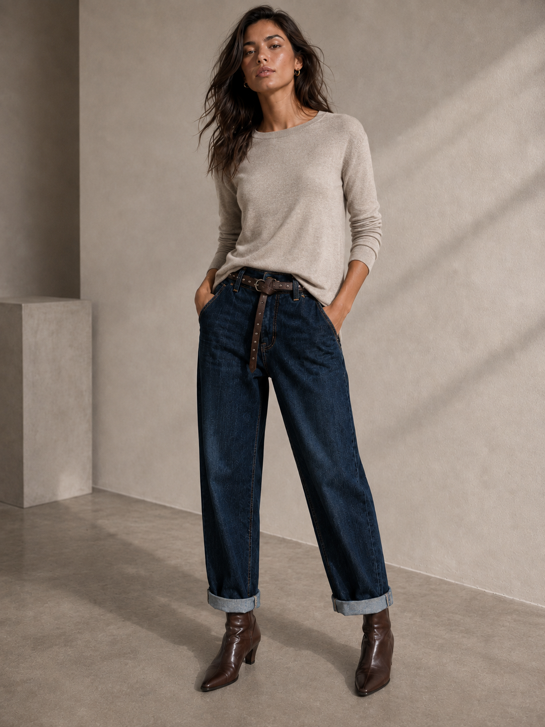Baggy-Hose mit Nieten-Gürtel