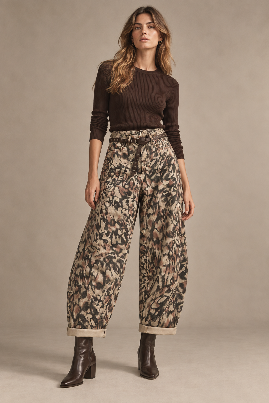 Weite High‑Waist Hose mit Gürtel