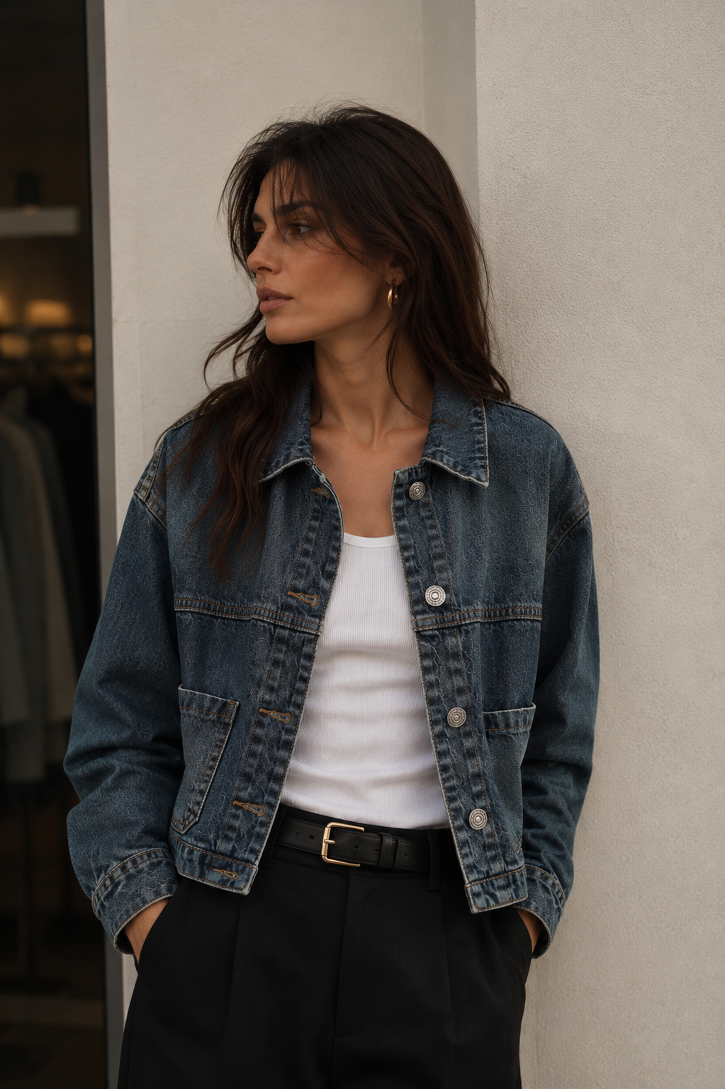 Oversize-Jeansjacke mit Hemdkragen