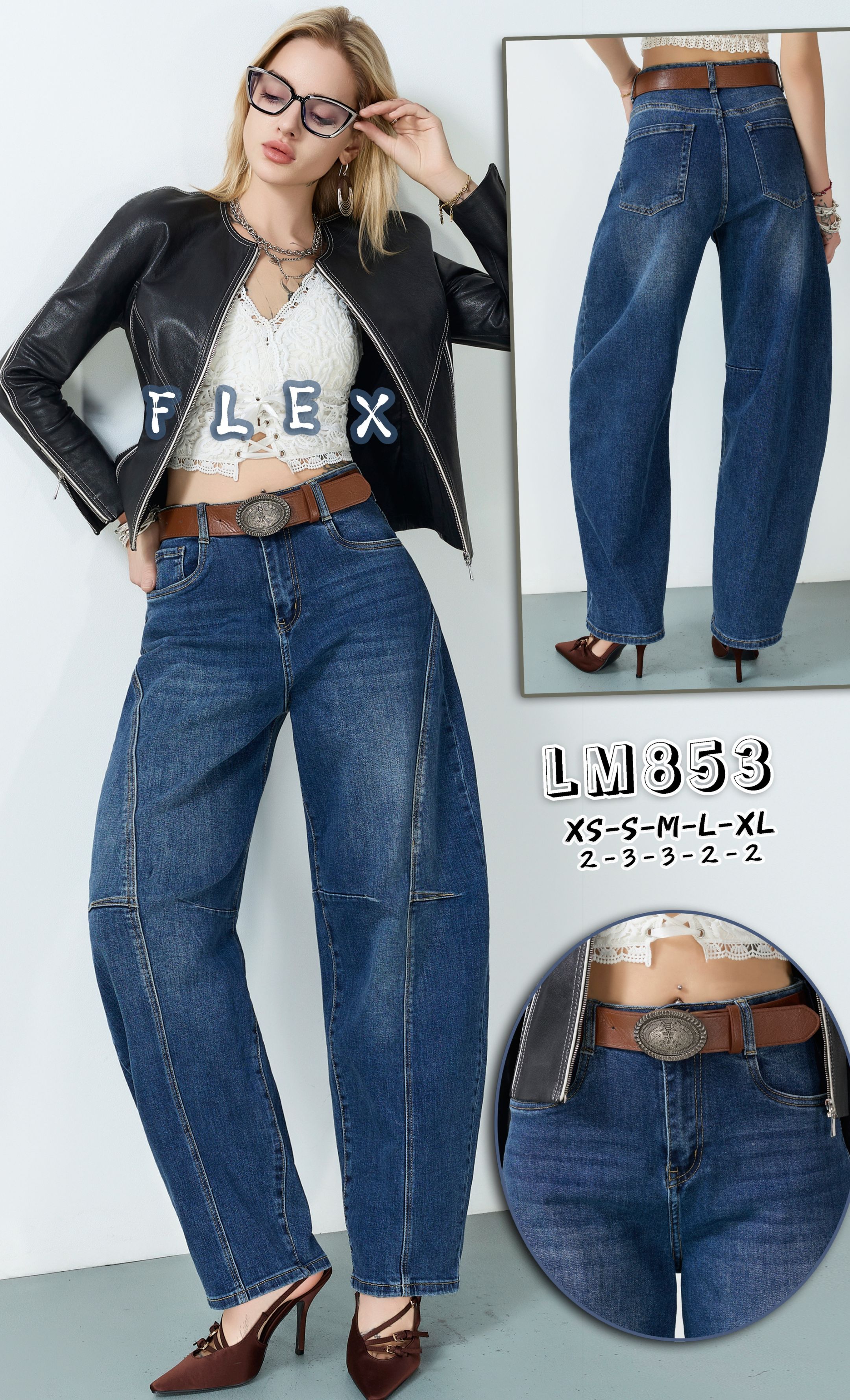 Jeans mit weitem Bein und hohem Bund