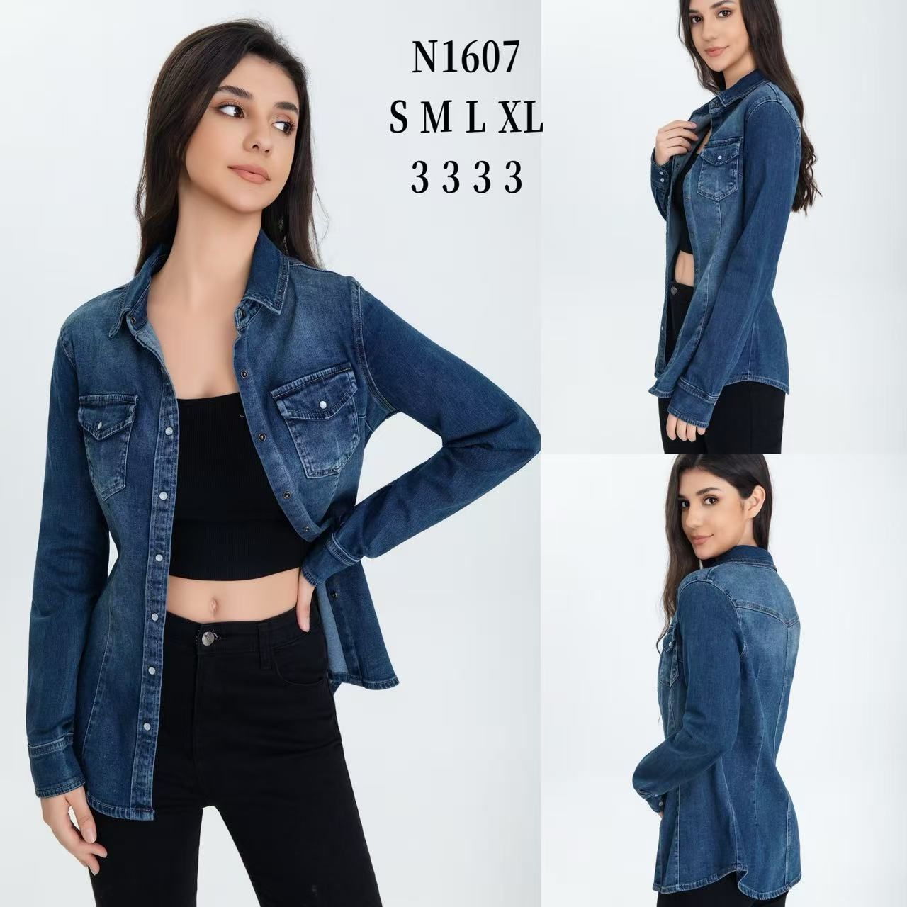 Figurbetontes, verlängertes Jeanshemd