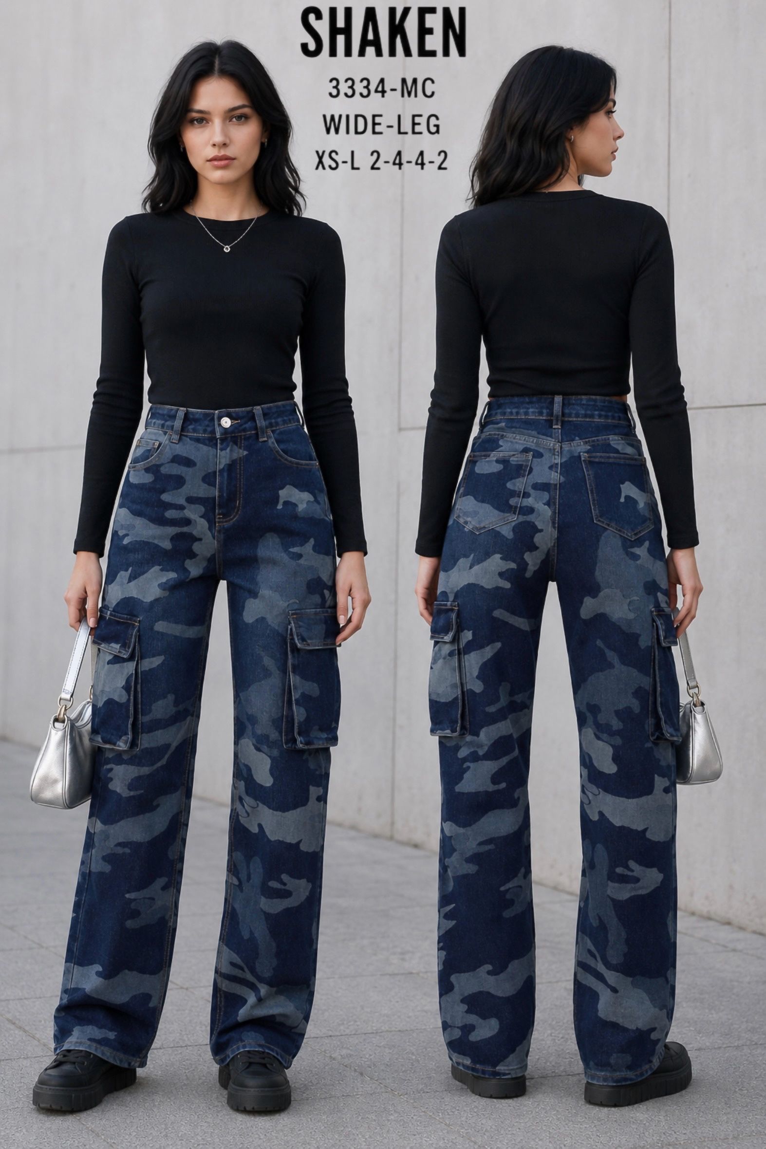 Wide-Leg-Jeans mit Camouflage