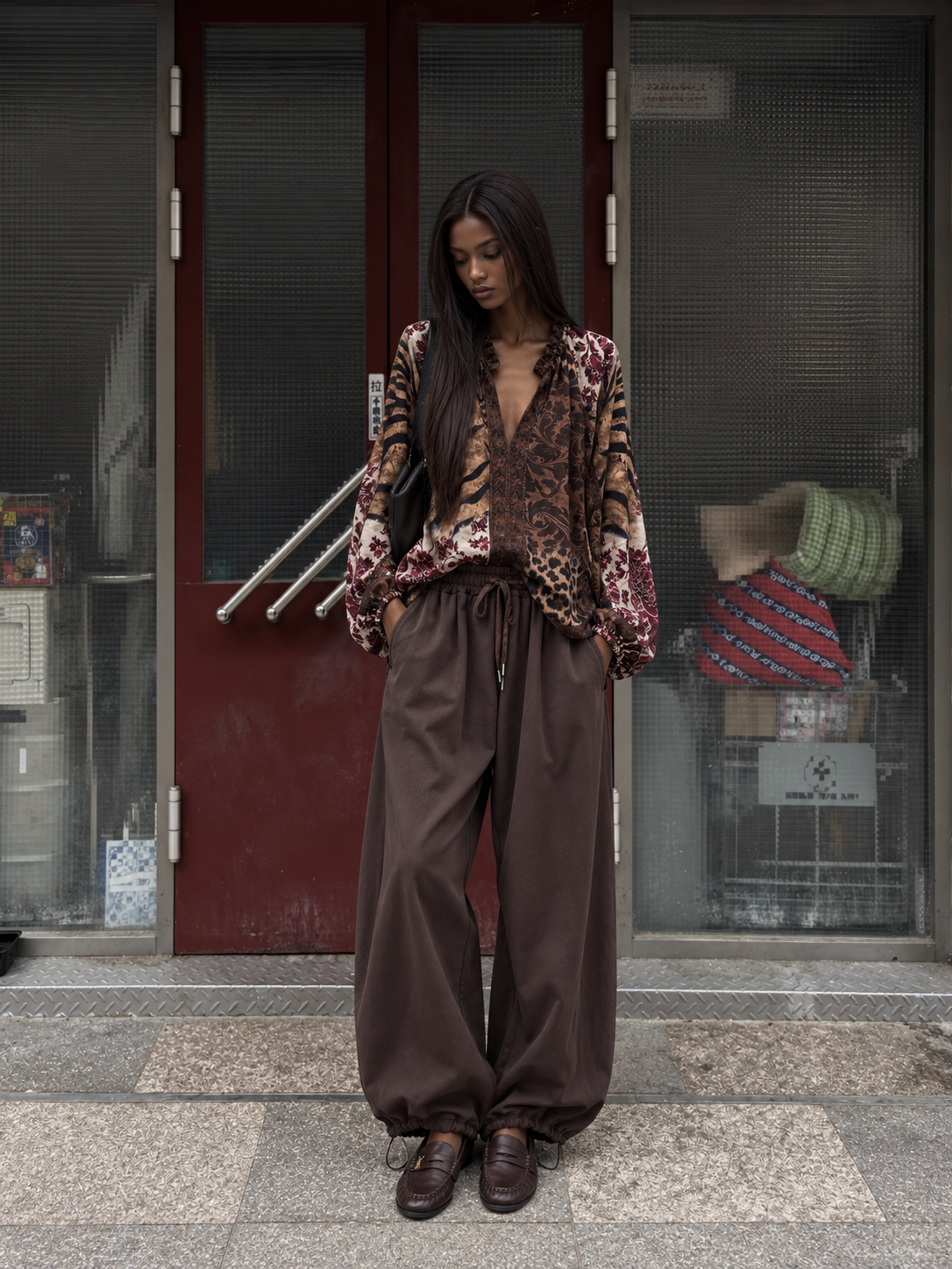 Bluse mit V‑Ausschnitt und Rüsche