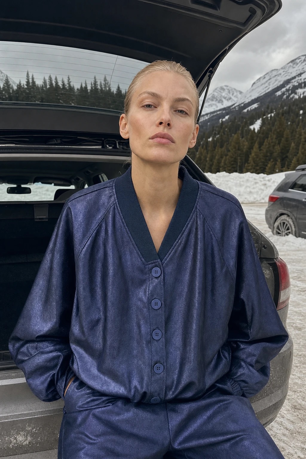 Lässige Bomberjacke mit V‑Ausschnitt