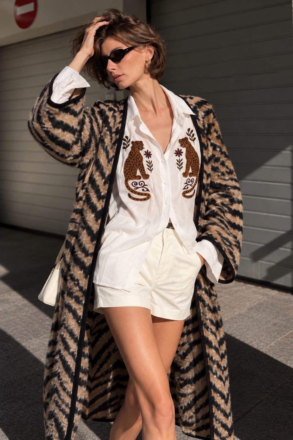 Langer Cardigan mit Muster
