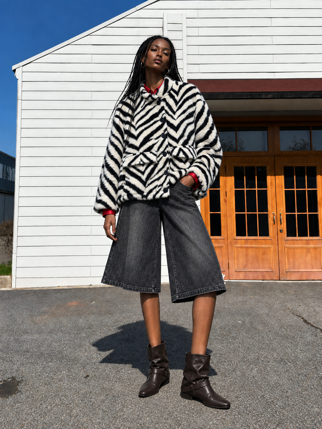 Oversize-Jacke mit Zebra-Muster und Kragen