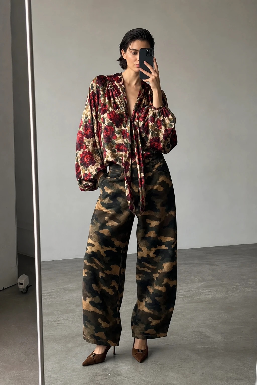 Wide-Leg-Hose im Camo-Look