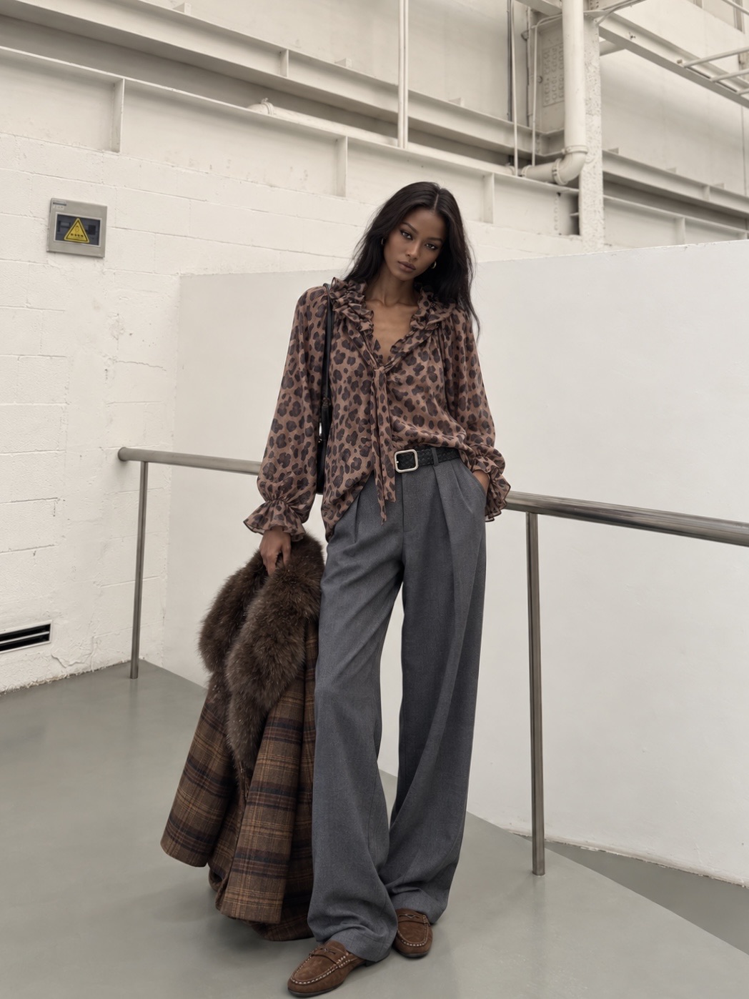 Bluse mit Volant und Bindeband