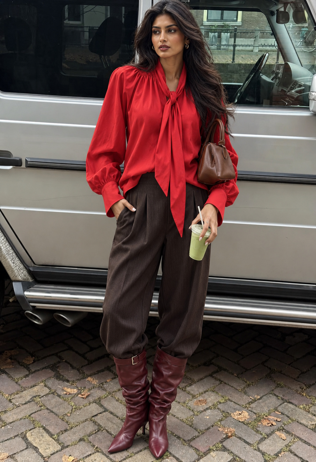 Bluse mit Schleife und Ballonärmeln