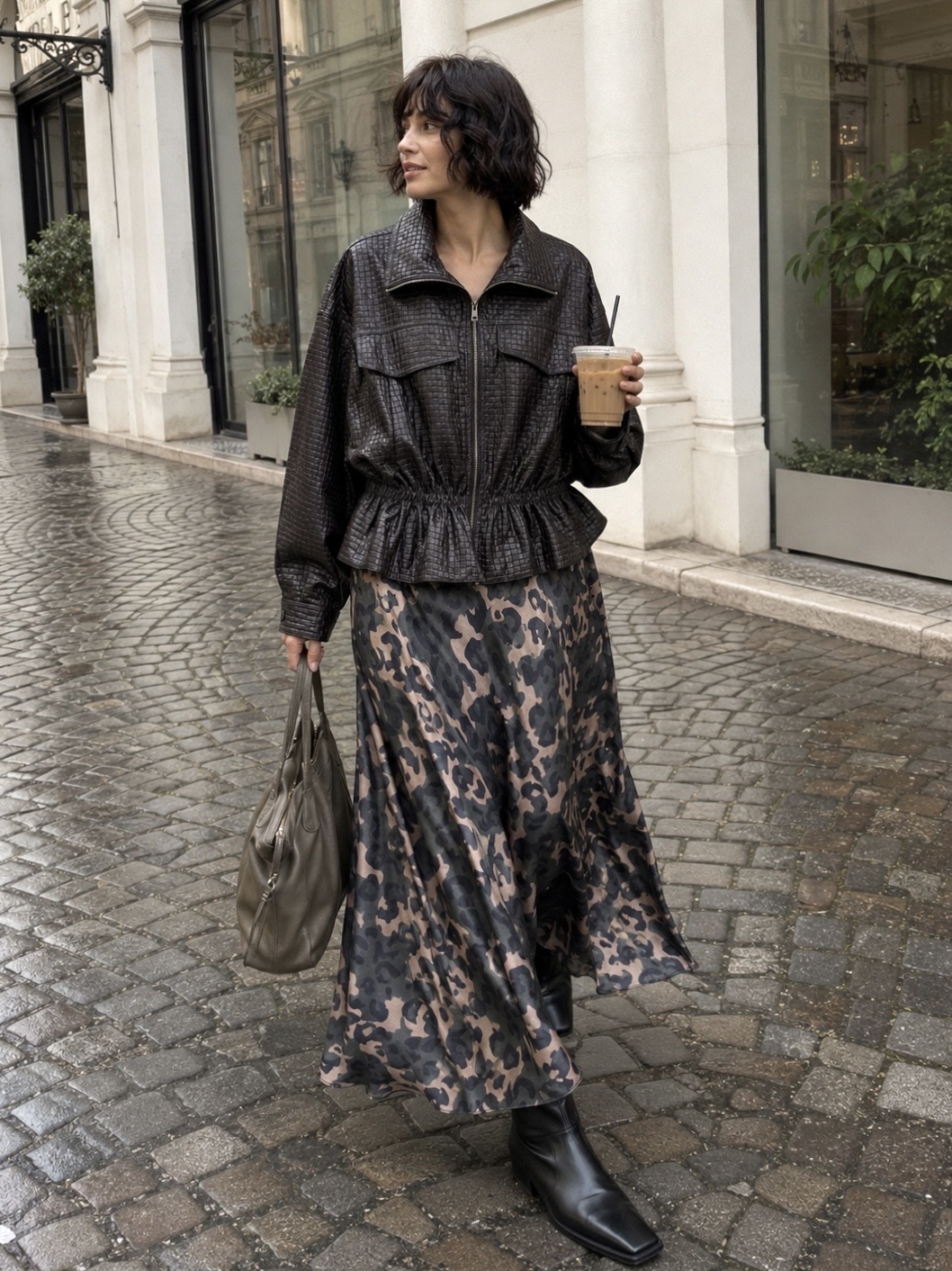 Maxi ausgestellter Rock mit Leopardenprint