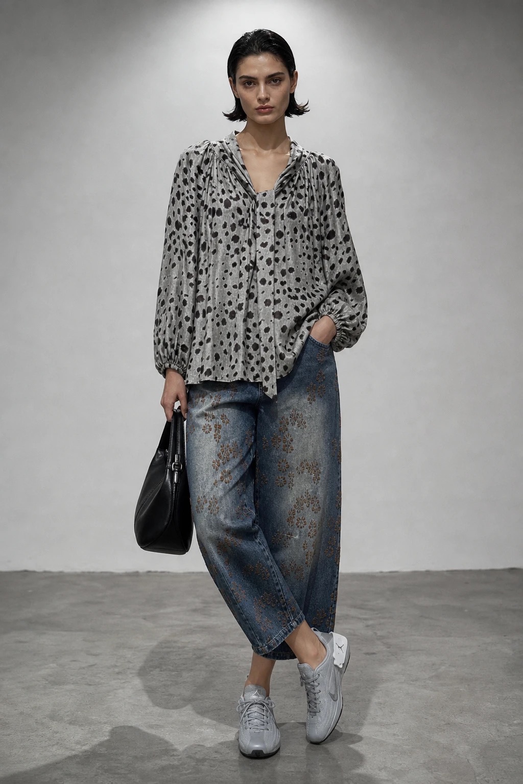 V-Bluse mit Bindeband