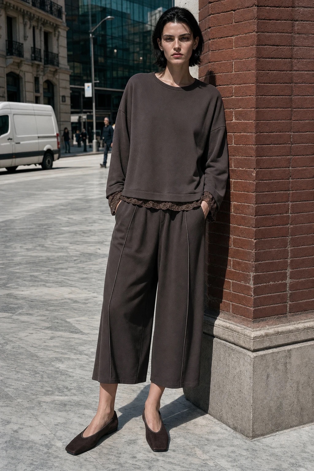 Lockerer Sweater mit Spitze