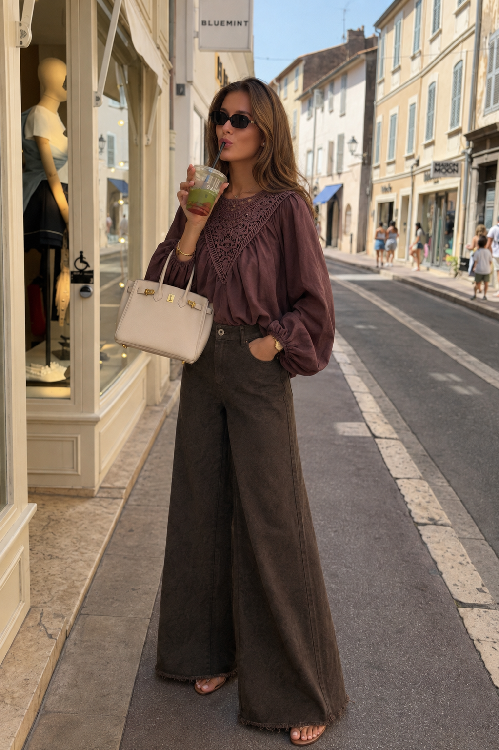 Lockere Bluse mit Spitzenbesatz